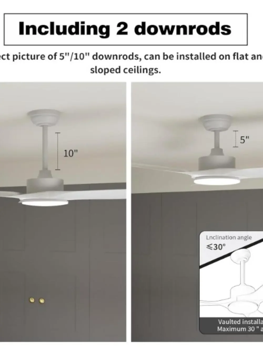 52 Inch Ceiling Fans with Lights/Remote ,White - Picture 2 of 2